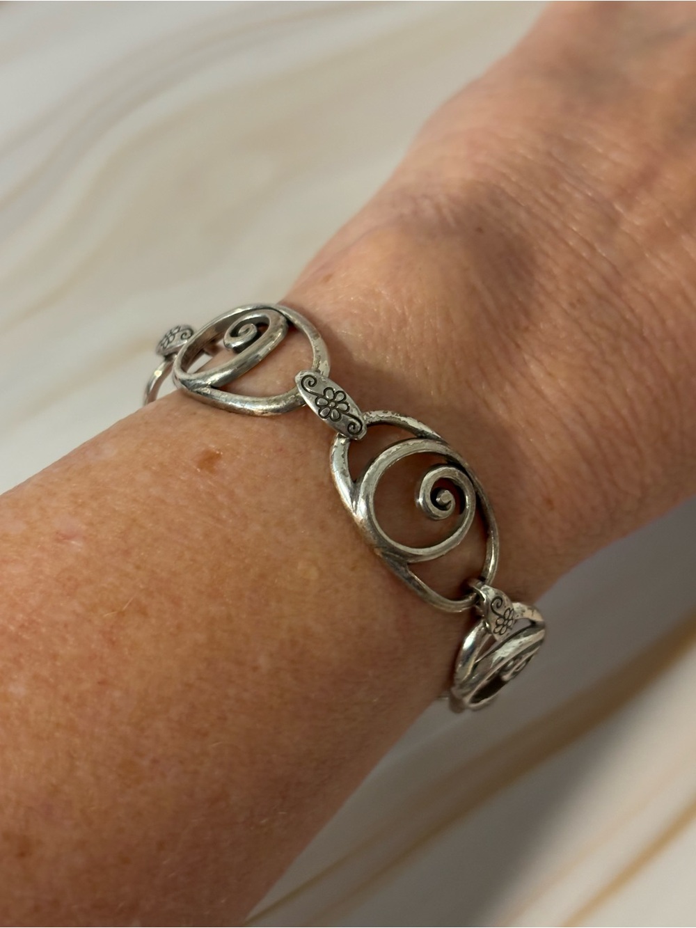 Brighton Silver Plated ‘Rock & Scroll’ Link Bracelet 7”+1”
